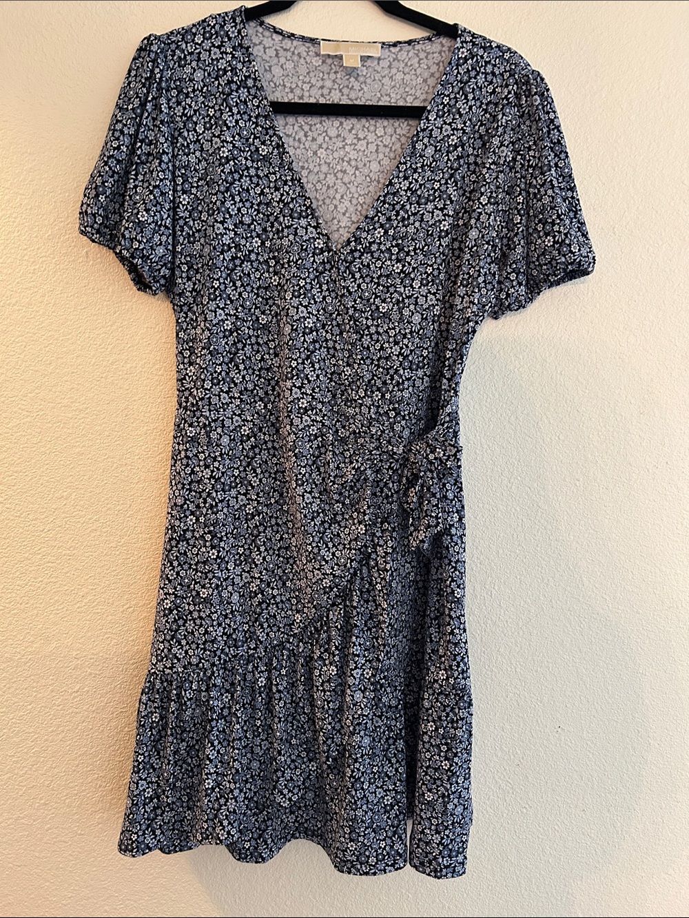 Blue Floral Wrap Midi Dress - Women's